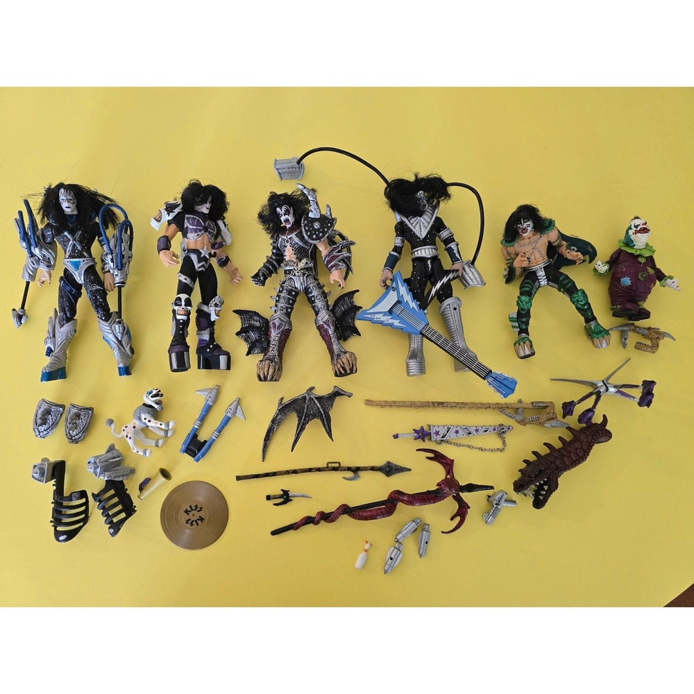 KISS rock band action figure lot with accessories and weapons